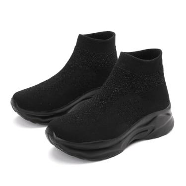 Imagem de RUIDENG Mocassins sem cadarço para mulheres, moderno, tênis de caminhada, confortável, grosso, macio, leve, inferior, Todo preto 24103, 36