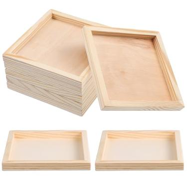 Imagem de Hemobllo Bandeja de madeira inacabada com 6 peças: organizadores de quebra-cabeças, painéis de madeira para armazenamento de artesanato, brinquedos infantis, bege, decoração de casa (quadrado)
