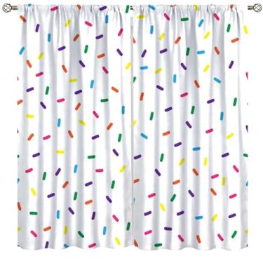 Imagem de Fblifil Cortinas de doces doces para meninas, padrões abstratos de rosquinhas coloridas polvilhadas com deliciosos temas de padaria de comida, cortinas de janela impressas para sala de estar quarto