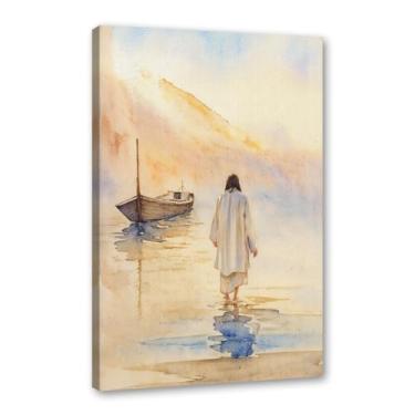 Imagem de Aquarela Jesus Retrato Deus Cristão Arte de Parede Cristo Impressão em Tela Pintura Imagens de Parede para Sala de Estar Decoração de Casa (SKU1,30.5x40.6 cm = (30x40cm), Emoldurado (Tela Embrulhada))