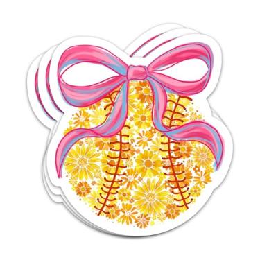 Imagem de Adesivo de softball, 3 peças, arco coquete, floral, esportivo, softball, inspirador, dia de jogo, bola esportiva, à prova d'água, adesivos de vinil para laptop, garrafa de água, decalques de capacete