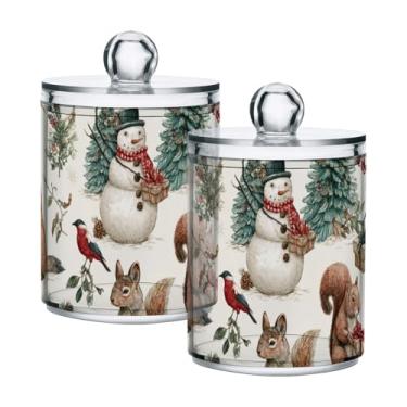 Imagem de Qilmy Qtip Suporte de boticário de plástico transparente de animais de Natal de 400 ml com tampa, dispensador de recipiente de banheiro para bola de algodão, cotonete, fio dental, pacote com 2