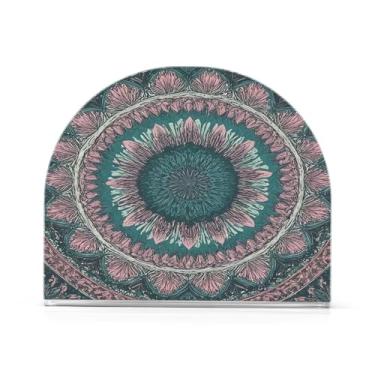 Imagem de JUZIHAI Suporte de guardanapo padrão de arte mandala para mesa dispensador de guardanapo de acrílico suporte de lenços independente de mesa para cozinha sala de jantar bar festa decoração de casa