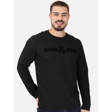 Imagem de Camiseta John John Masculina Manga Longa Floco JJ Logo Preta-Masculino