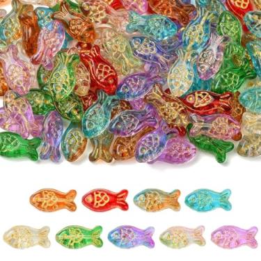 Imagem de KitBeads 90 peças, 9 cores, mini contas de peixe, contas de metal enlaçadas de vidro oceânico para fazer joias, brincos, chaveiros, canetas, artesanato