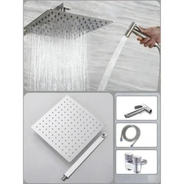 Imagem de Chuveiro Quadrado Inox Banheiro Piscina Ducha Chuva Cascata Ultra Fino (Kit 20 * 20cm（Inox 201）)