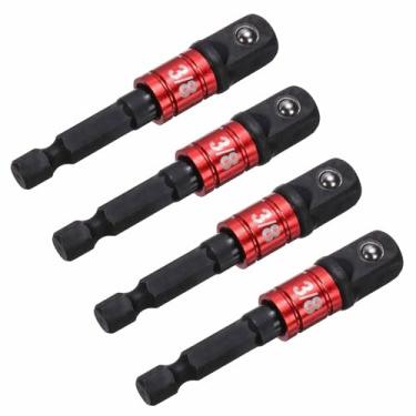 Imagem de HARFINGTON Conjunto de extensão de soquete de chave de impacto, 4 peças, chave quadrada de 1/10.2 cm, adaptador de haste hexagonal para chaves de fenda, preto e vermelho