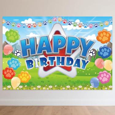 Imagem de Festa Aniversário Fundo com Tema Cachorro, 1,5x1m Poliéster Pata Cachorro Desenho Animado Painel Fundo Patinha Cachorrinho Fofa Decoração para Crianças Animais Estimação Festa Aniversário