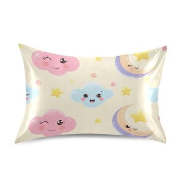 Imagem de Lindas fronhas de cetim de desenho animado de nuvens pastel para presentes refrescantes de cabelo decoração de cama arte fofa padrão Queen King fronhas tamanho padrão 66 cm x 50 cm