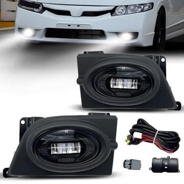 Imagem de Faróis de neblina de LED compatíveis com Honda Civic 2006 2007 2008 4 portas, 1 par de faróis de neblina dianteiros com kit de interruptor e fiação - Lente transparente
