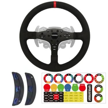 Imagem de Obokidlyamor Substitua o painel de substituição do volante de camurça/couro leve de 13 polegadas para o volante de corrida de jogos moza r5/r3/es/esx (com camurça completa)