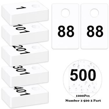 Imagem de 1000 peças de etiquetas de plástico para cheques de 2 partes para casacos, bilhetes de cheque de 3,8 x 6,3 cm, cartões numéricos de 1 a 500 com orifícios, etiquetas reutilizáveis de quarto, bilhete de