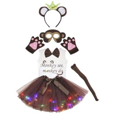 Imagem de Petitebella Monkey See Monkey Do Shirt Headband Tutu Mask 7pc Girl Costume 1-5y (Crown/Brown LED LED, 1-2 Years)
