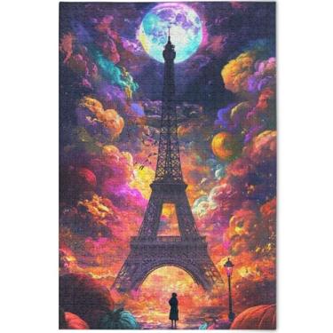 Imagem de Quebra-cabeça colorido da Torre Eiffel Paris 1000 peças para adultos, presentes de elefante branco, natureza engraçada, quebra-cabeça grande, decoração de casa, 75 x 50 cm
