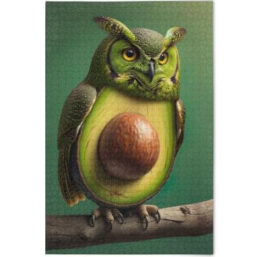 Imagem de Quebra-cabeça engraçado de corujas de abacate fofo adulto 500 peças presentes engraçados de tecnologia de jogo natureza grande quebra-cabeça personalizado pintura de arte floral, 52 cm x 37,8 cm