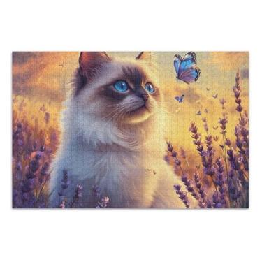 Imagem de Quebra-cabeça 500 peças para adultos presentes para amantes de quebra-cabeça fofo gato Ragdoll floral colorido arte de pintura animal, 50,5 x 14,9 polegadas