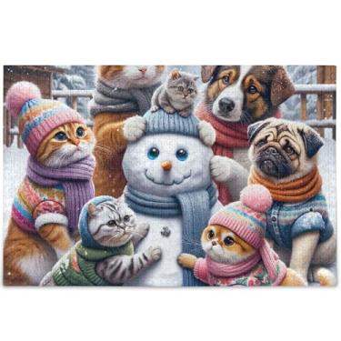 Imagem de Quebra-cabeça de gato boneco de neve fofo para adultos 1000 peças, natureza, divertido, elefantes brancos, presentes exclusivos para adultos, decoração de pintura animal, 75 x 50 cm