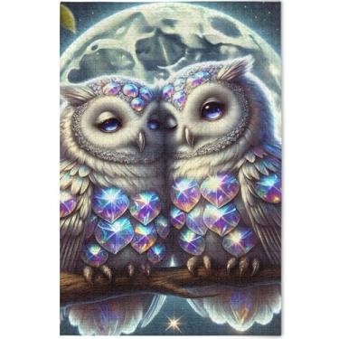 Imagem de Quebra-cabeça personalizado com corujas adoráveis, pássaros, adultos, 500 peças, pintura animal, decoração, quebra-cabeça, cena, outono, família, elefante branco, presentes, 52 x 37,8 cm
