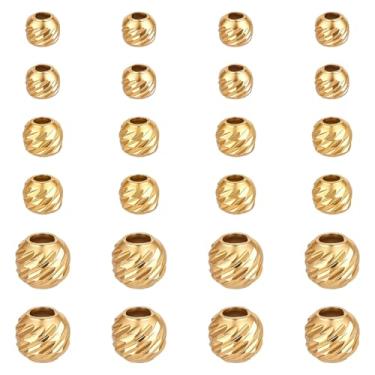 Imagem de PH PandaHall 24 peças de contas espaçadoras de prata esterlina 925, contas redondas banhadas a ouro 18 quilates, padrão infinito, contas de orifício grande para joias faça você mesmo, brincos