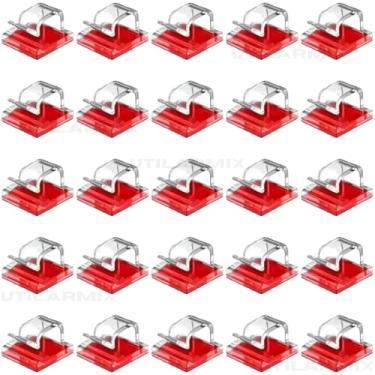 Imagem de Kit 25 Organizadores de Cabos e Fios Clips Autoadesivos Premium de Alta Fixação Transparente Ideal para Tv, Mesa, Computador, Home Office