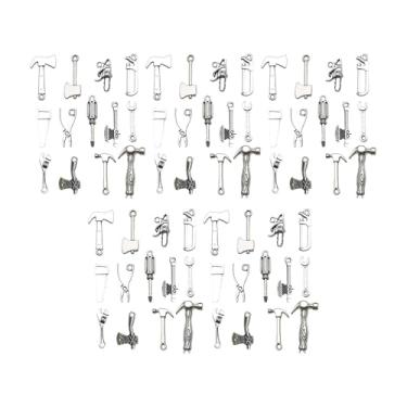 Imagem de MotiveTech Conjunto de 65 pingentes para chaveiro com ferramentas domésticas, incluindo machado, motosserra, alicate e chave inglesa, em tom de antiga, com