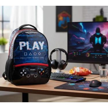 Imagem de Mochila Infantil Menino Escolar Game On Grande Costas Reforçada Seanit