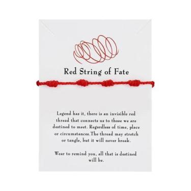 Imagem de Pulseiras De Fio Vermelho Com 7 Nós, Amuleto De Boa Sorte Feito À Mão 