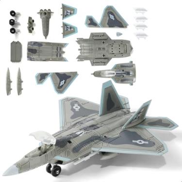 Imagem de SEBUNAS 1:100 Escala F-22 Raptor Fighter Jet Kit de Modelo de Construção Rápida Plástico Militar F22 Conjunto de Avião de Brinquedo Modelo de Aeronave com Suporte Presente para Crianças (22 Peças)