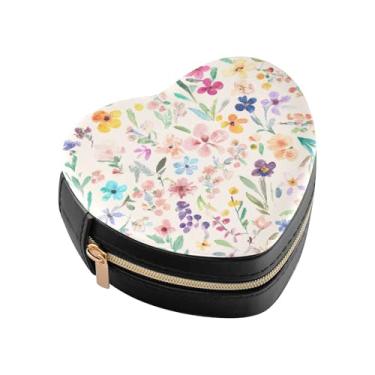 Imagem de Burbuja Caixa de joias colorida em forma de coração floral mini estojo de joias de viagem para mulheres e meninas, estojo portátil organizador de armazenamento para brincos, anéis, colares e pulseiras