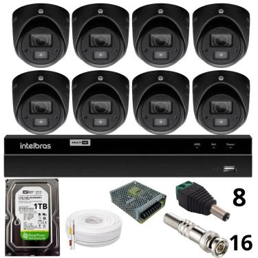 Imagem de Kit 8 Câmeras Bullet 3220d Mini Black Com Áudio Dvr Intelbras 1216-c Mhdx Com Acesso Remoto Hd 1tb
