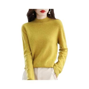 Imagem de Suéter Feminino De Lã Merino E Cashmere Com Gola Alta, Manga Longa, Qu