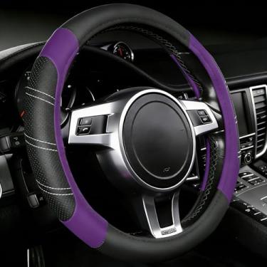 Imagem de NBTEPEM Capa de volante de carro, capas de volante esportivo de couro de microfibra de 36,8 a 38 cm, ajuste universal para a maioria dos carros, caminhões, SUV, Jeep, antiderrapante, seguro, macio