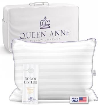 Imagem de Queen Anne Hotel Collection Almofada de cama tamanho Queen – Almofadas alternativas ajustáveis para pessoas que dormem de lado e de costas, suporte médio, resfriamento, hipoalergênica, feita nos EUA