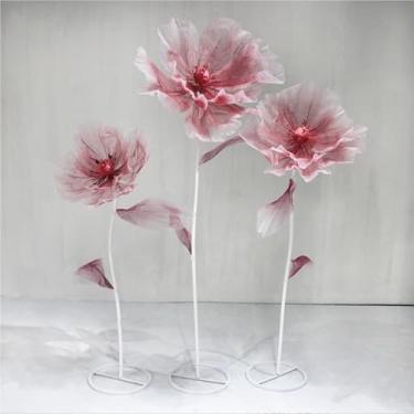 Imagem de Decoração de flores artificiais gigantes - 3 peças de flores coloridas realistas com base em pé para fundo de casamento, decoração de festa e adereços de fotografia