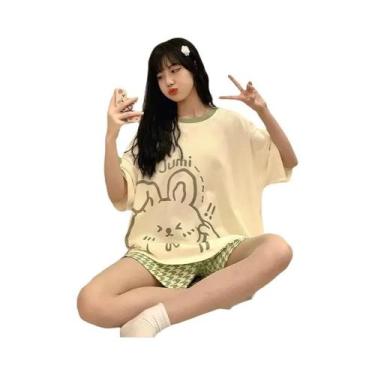 Imagem de Conjunto De Pijama Feminino Oversized De Verão Com Manga Curta, Solto 