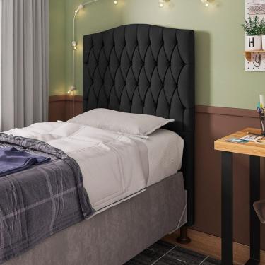 Imagem de Cabeceira Estofada Cama Box Solteiro Greta 90cm com Frame Suede Preto - Abmaza