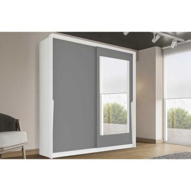 Imagem de Guarda Roupa Casal Porto 2 Portas de Correr 2 Gavetas MDF-MDP com Espelho Branco-Cinza...