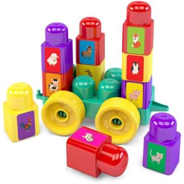 Imagem de Brinquedo para Montar Blocolândia PRÉ-ESCOLA  Vagão, Rodas e Pinos - D