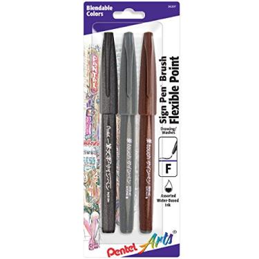 Imagem de Pentel Caneta de toque com placa de arte, ponta de pincel Fude, preto/cinza/sépia pacote com 3 (SES15PABP3M)