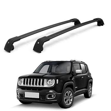 Imagem de UDP 2 peças serve para Jeep Renegade 2015-2020 barras transversais esqui snowboard telhado superior trilho lateral bagagem kit de porta-malas preto