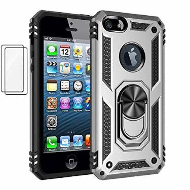 Imagem de Capa para Apple iPhone 5s Capinha com protetor de tela de vidro temperado [2 Pack], Case para telefone de proteção militar com suporte para Apple iPhone 5s (Prata)