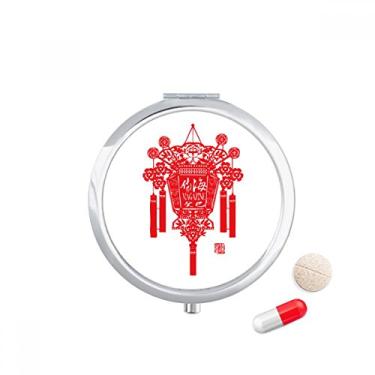 Imagem de Caixa de comprimidos com padrão de lanterna chinesa tradicional vermelha com compartimento para armazenamento de remédios