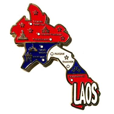 Imagem de Imã Laos – Imã Mapa Laos Bandeira Cidades Símbolos - Mapa Mundi Magnético - Imã Geladeira Laos