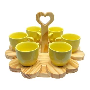 Imagem de Jogo 6 Xicara De Porcelana Com Suporte Pires Coracao