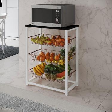 Imagem de Fruteira Com Suporte Para Micro-Ondas Barcelona Aço Branco Cesto Cobre Tampo Preto Cor:...
