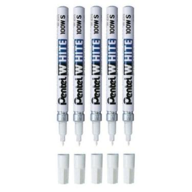 Imagem de Marcador permanente, ponta fina, pacote com 5 canetas brancas