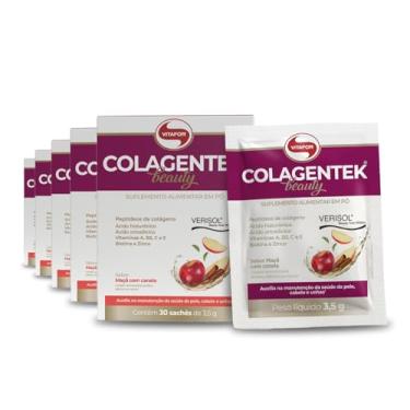 Imagem de Kit 5 Colagentek Beauty Maça com canela Vitafor 30 sachês