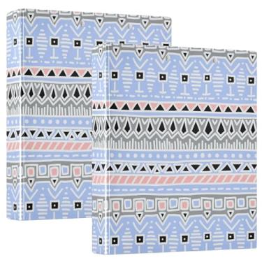 Imagem de Fichários de caderno com estampa azul étnica de 3,5 cm e 3,5 cm, fichários de caderno com três anéis com bolsos, pacote com 1/2 material de escritório capa dura
