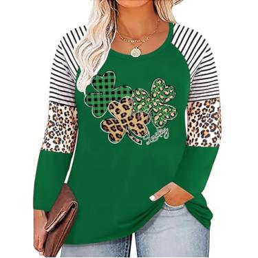 Imagem de Camiseta feminina plus size St. Patrick's Day Camiseta Lucky Shamrock Camiseta Green Heart Trevo Irlandês Tops, Verde 2, 5G Plus Size