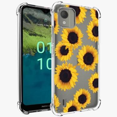 Imagem de Sidande Capa para Nokia C110, capa para Nokia C 110 para meninas e mulheres, capa protetora fina de TPU flexível e floral transparente para Nokia C110 girassol
